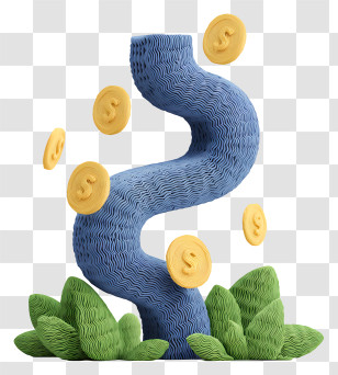 Financial Growth - Blue Wavy Tree With Coins And Leaves Transparent PNG
