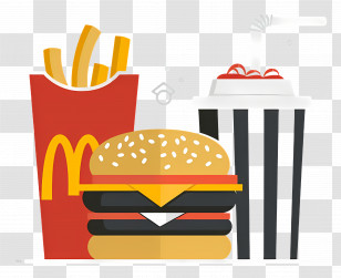 Fast Food - Illustrated Combo Of Burger, Fries, And Drink Transparent PNG