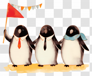 Watercolor Penguins - Cute Penguins Wearing Ties In Celebration Transparent PNG