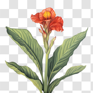 Canna Indica - Red Flower With Green Stem Transparent PNG