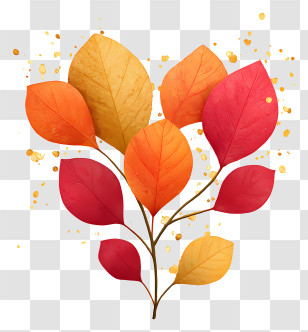 Orange Red Leaves Heart - Colorful Autumn Leaf Branch Transparent PNG