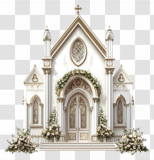 Wedding Church - Ornate White Church With Flowers Transparent PNG