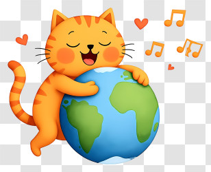 Cat Hugging Earth - Cute Orange Cat Hugging Globe Transparent PNG