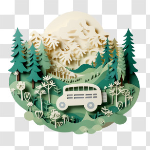 Rural Transit Day
 - Paper-Cut Forest Scene With Bus In Nature Transparent PNG