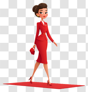 Walking On Red Carpet - Elegant Woman In Red Dress Transparent PNG