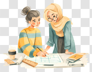 Women Collaborating On Architectural Blueprint - Women Designers Collaborating On Plans Transparent PNG
