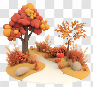 Autumn Garden - Autumn Trees With Path And Mushrooms Transparent PNG