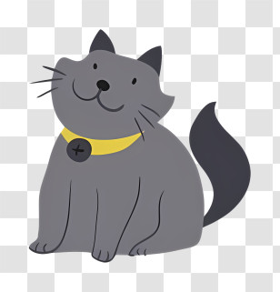 Black Cat - Smiling Gray Cat Illustration With Yellow Collar Transparent PNG