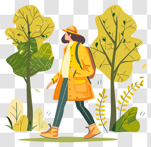 Take A Walk In The Park Day - Woman Walking Through Autumn Trees Illustration Transparent PNG