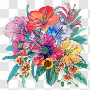 Bunch Of Flowers - Colorful Bouquet Of Fresh Flowers Transparent PNG
