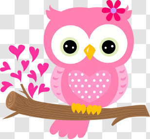 Birds - Cute Pink Owl Cartoon With Heart Patterns Transparent PNG