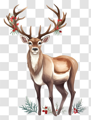 Reindeer - Brown Deer With Decorated Antlers For Christmas Transparent PNG