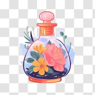 Perfume Bottle - Floral Perfume Jar Illustration Transparent PNG