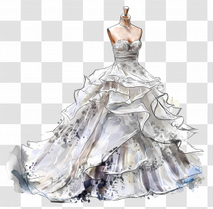 Bridal Wedding Dress - Elegant Watercolor White Wedding Dress Transparent PNG