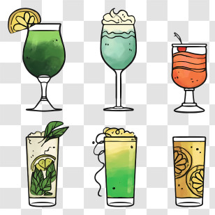 Party Drinks - Hand-Drawn Illustrations Of Cocktails Transparent PNG
