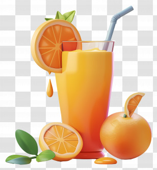 3d Juice - Refreshing Orange Juice With Slices Transparent PNG