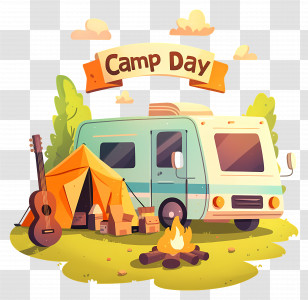 National Camp Day - Camp Day Caravan And Tent Scene Transparent PNG