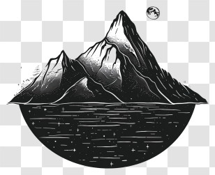 Mountain Silhouette - Black And White Mountain Landscape Transparent PNG