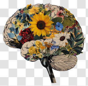 Brain Mind - Floral Brain Illustration Transparent PNG