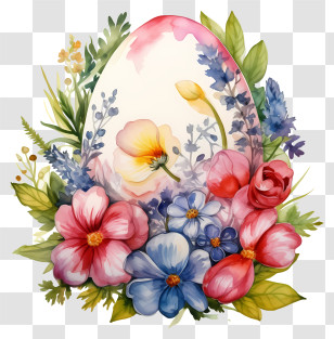 Easter Egg - Easter Egg Surrounded By Colorful Floral Design Transparent PNG
