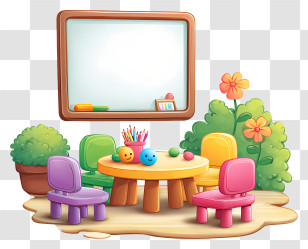 Preschool Classroom - Colorful Classroom With Small Chairs And Table Transparent PNG