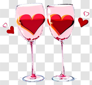 Flat Valentine Wine Glasses - Romantic Wine Glasses With Heart Design Transparent PNG