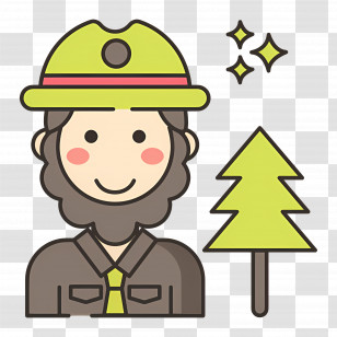 Ranger - Cartoon Forester With Tree And Hat Transparent PNG