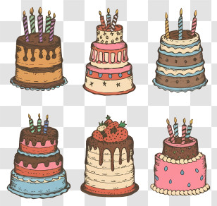 Cakes - Illustrated Collection Of Birthday Cakes Transparent PNG