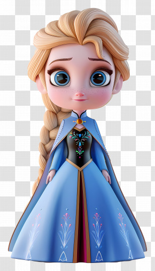 Princess Elsa - Cute Cartoon Princess Doll In Blue Dress Transparent PNG