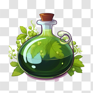 Magic Potion - Green Herbal Oil Bottle With Leaves Transparent PNG