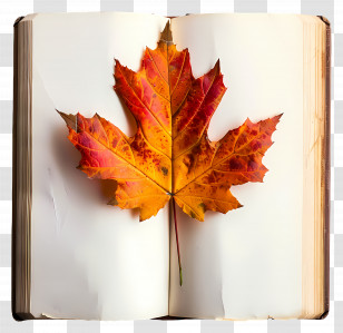 Autumn Leaf On Book - Maple Leaf In Book Transparent PNG