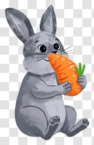 Cartoon Bunny - Cartoon Rabbit Eating A Carrot Transparent PNG