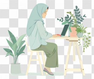 Muslim Woman - Woman Working On A Laptop Surrounded By Green Plants Transparent PNG