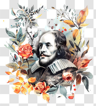 Shakespeare Day - Renaissance Portrait With Floral Elements Transparent PNG