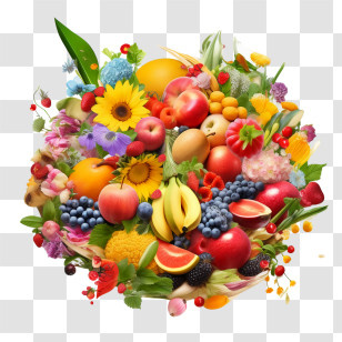 World Food Day - Colorful Fruits And Flower Collection Illustration Transparent PNG