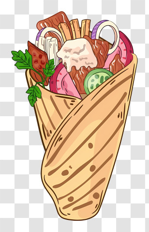 Taco - Illustration Of A Shawarma Wrap With Vegetables Transparent PNG