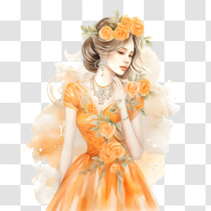 Wedding Dress
 - Elegant Woman In Orange Dress With Roses Transparent PNG