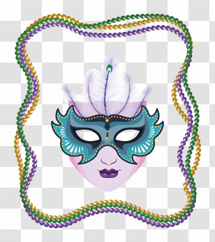 Mardi Beads - Mardi Gras Mask With Colorful Beads Transparent PNG