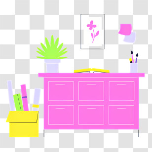 Background - Pink Desk With Office Supplies Transparent PNG