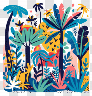 Rain Forest Scene - Vibrant And Colorful Jungle Illustration Transparent PNG