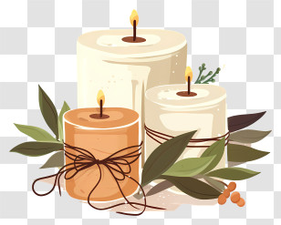 Burning Candles - Decorative Candles With Leaves Transparent PNG