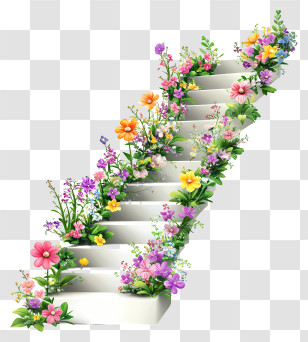 Flower Stairs - Staircase With Blooming Flowers Transparent PNG