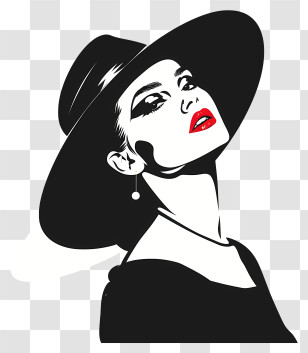 Fashion Retro - Stylish Woman With Hat And Red Lips Transparent PNG
