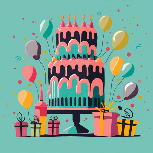 Birthday Cake - Birthday Cake With Balloons And Gifts Transparent PNG