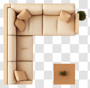 Sofa Top View - Beige Sofa With Cushions And Table Transparent PNG