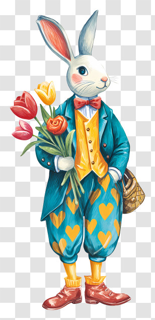 Romance Bunny - Dapper Rabbit Holding Flowers Transparent PNG