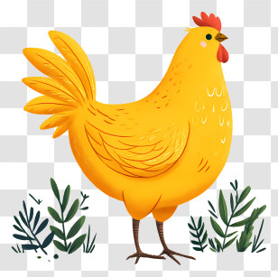 Chicken In The Farm - Yellow Chicken Illustration Transparent PNG
