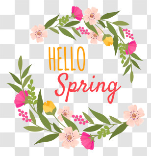 Wreath Of Flowers - Hello Spring Floral Wreath Design Transparent PNG