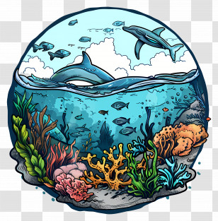 World Oceans Day - Colorful Underwater Marine World Scene Transparent PNG