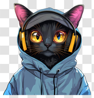 Techno Cat - Glitch Cat With Headphones Transparent PNG